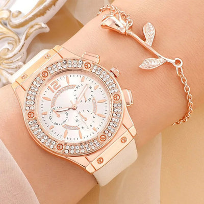 2PCs Luxury Rhinestone Watch Set