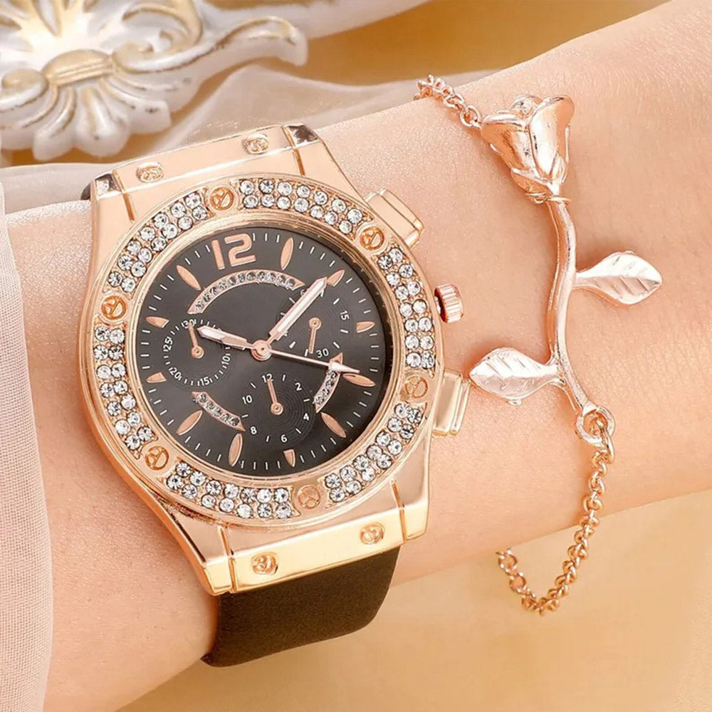 2PCs Luxury Rhinestone Watch Set