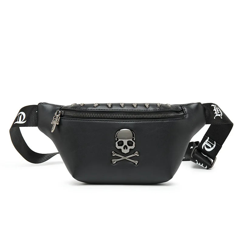 Black Leather Skull Design Bumbag