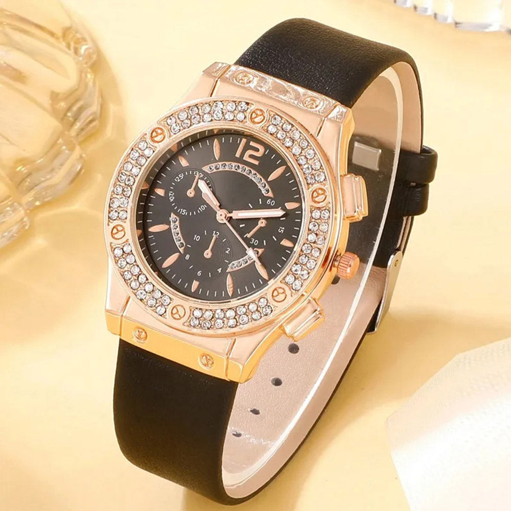 2PCs Luxury Rhinestone Watch Set